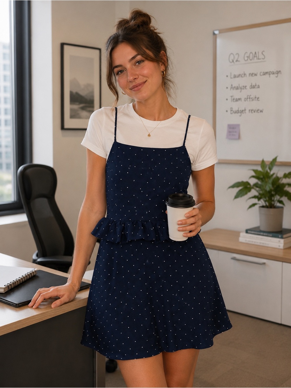 Navy Blue Polka Dot Skirt